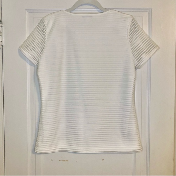 Calvin Klein Sheer Striped Short Sleeve T-Shirt Top White - Picture 3 of 6